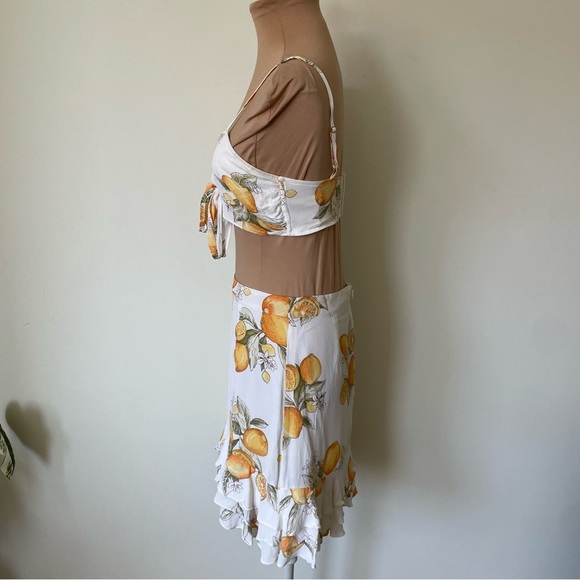 For Love & Lemons Limonada Yellow White Citrus Ruffle Skirt Top Set EUC Size S/M - Picture 4 of 12